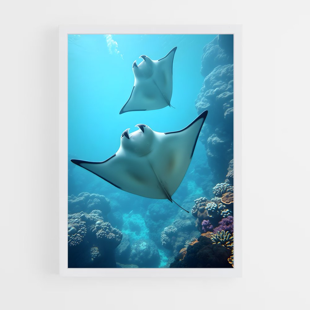 Poster Maldives diving raies – affiche Plongée sous-marine (vue 3)